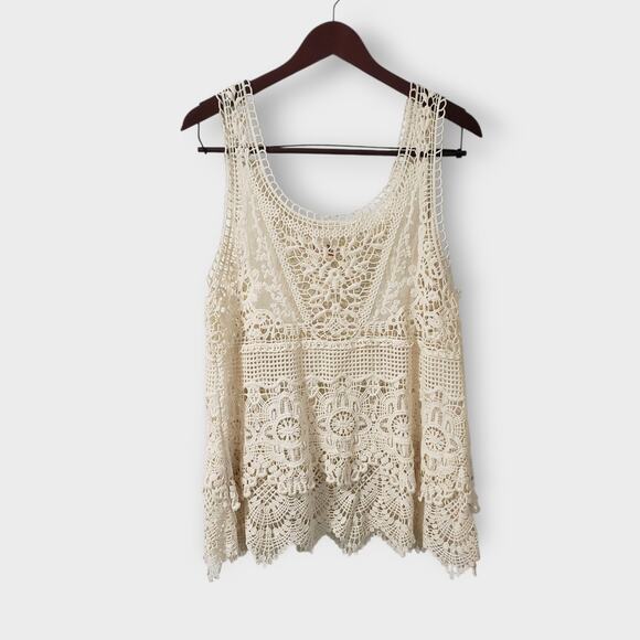 Noelle Tops - Noelle Crochet Floral Lace Layered Tank Top Cream Sz S/M Boho Western Festival